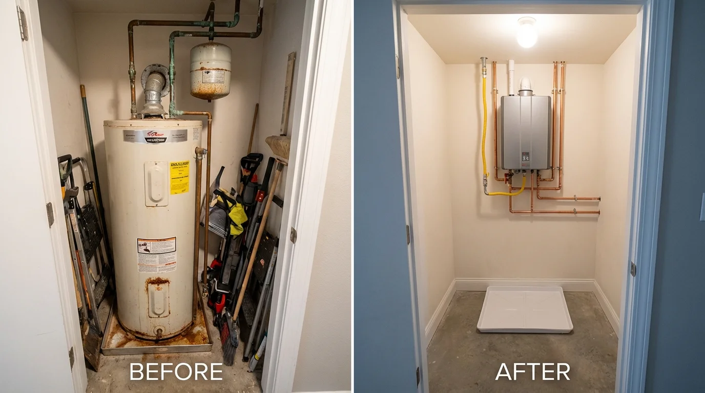 Tank water heater versus wall-mounted tankless unit comparison for Firestone, CO homeowners