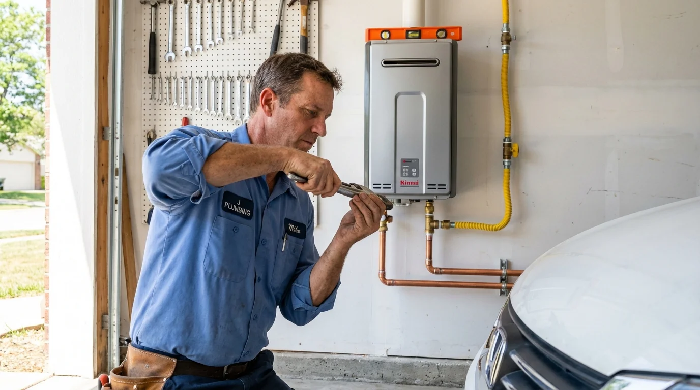 Tankless water heater installation by a Johns Plumbing LLC plumber in Firestone