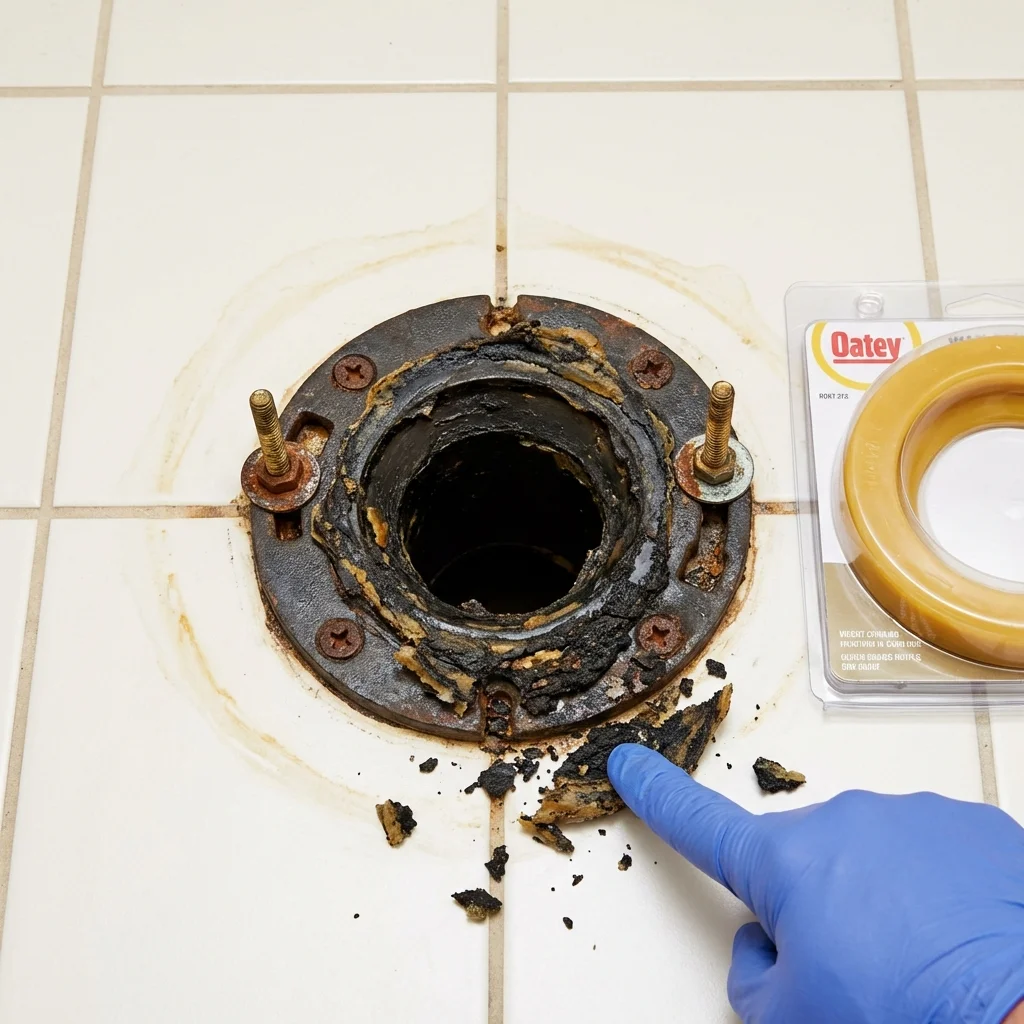 Failed wax ring showing water seepage at the base of a toilet in a Firestone, CO home
